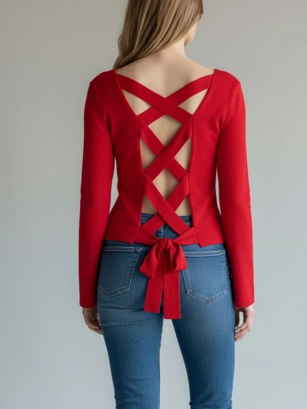 Red Cross Strap Back Sweater Top